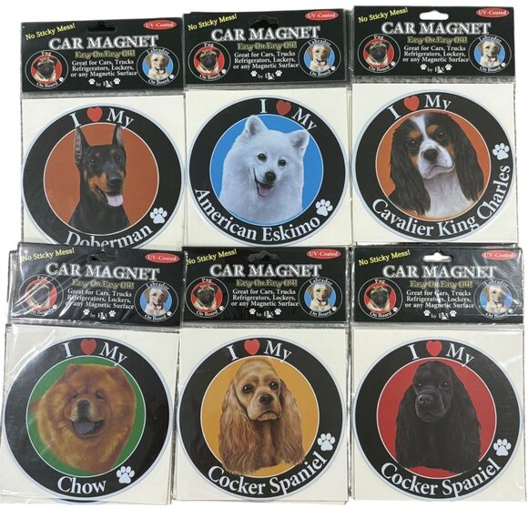 Dog Breed Car Magnets By E&S UV-Coated Magnetic Decals For Cars Trucks Lockers - Picture 1 of 7